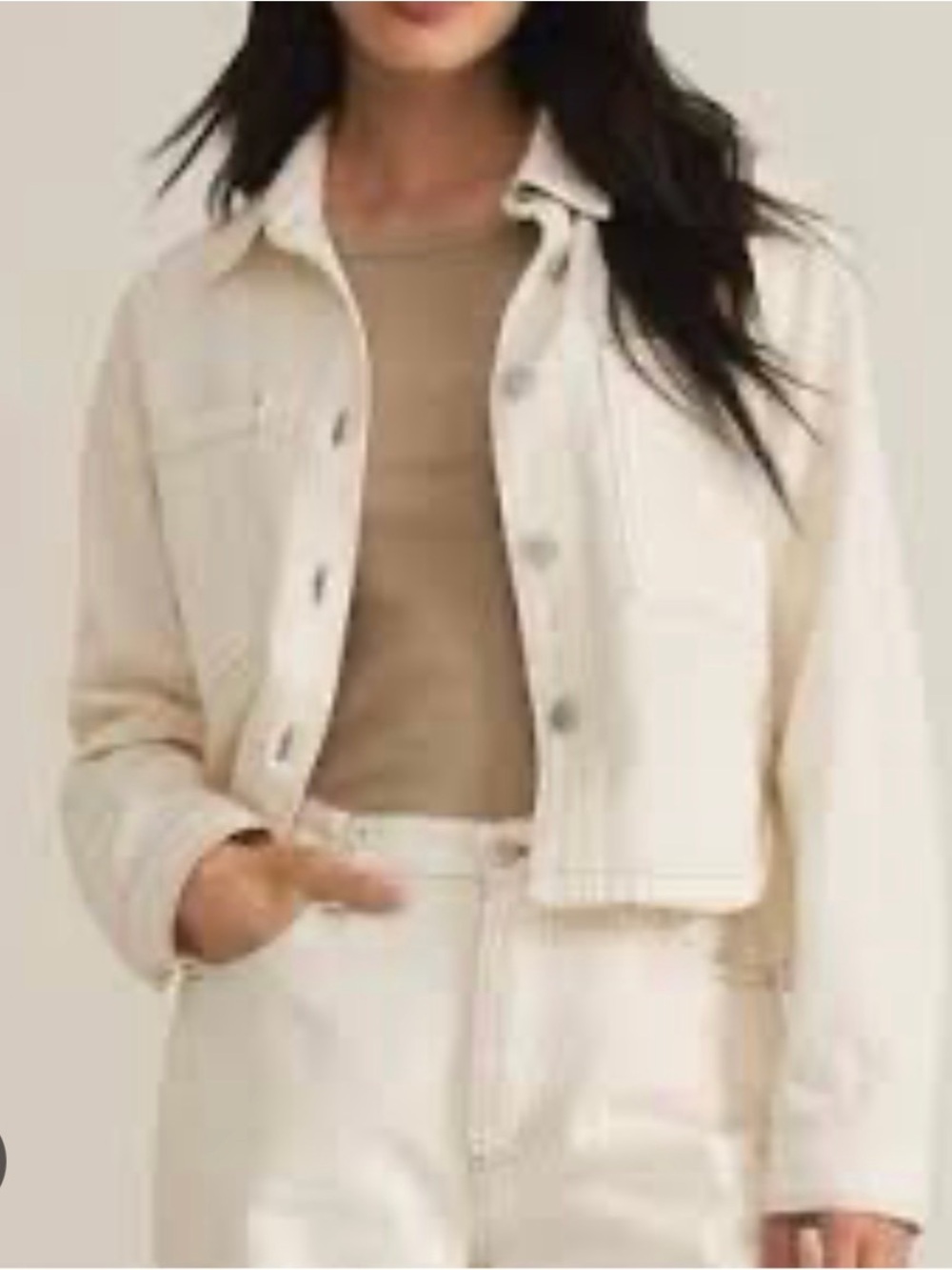 Z SUPPLY Cream Cropped Button-Front Denim Jean Jacket Size S | Chore Jacket